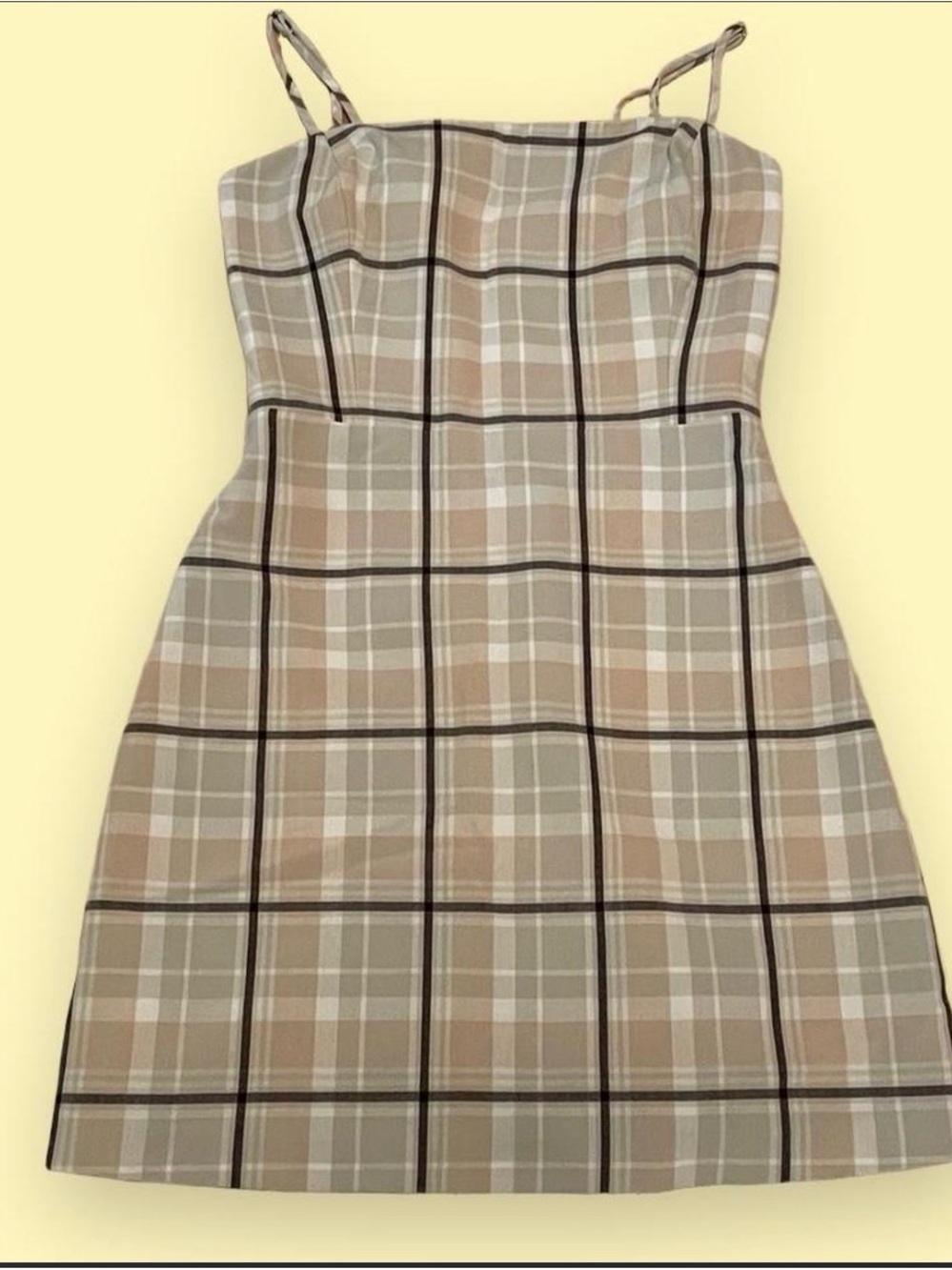 Wilfred Beige Cream Plaid Mini Dress with Thin Straps